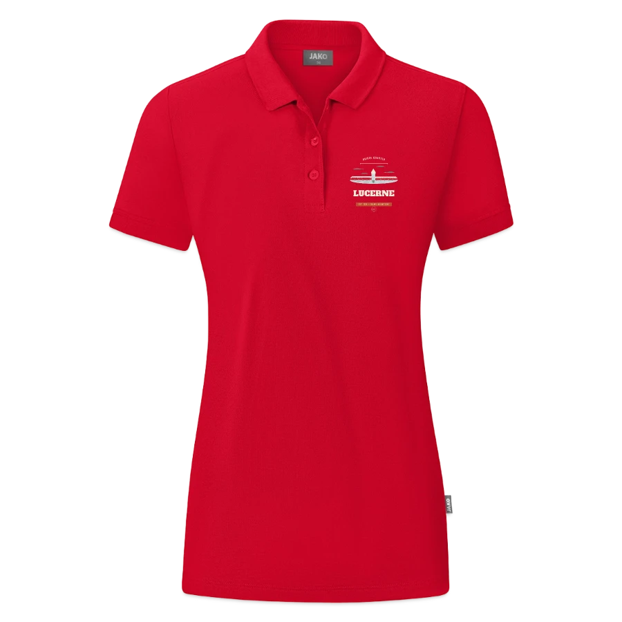 Lucerne badge on a jako organic women’s polo , red
