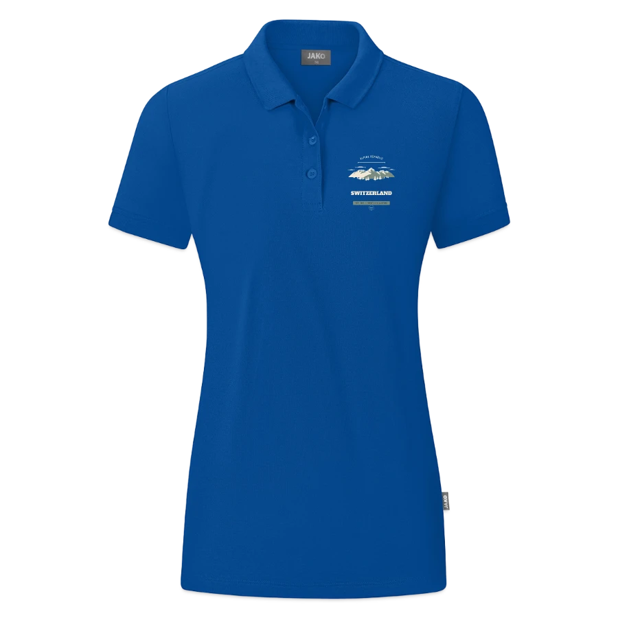 Switzerland badge on a jako organic women’s polo , blue