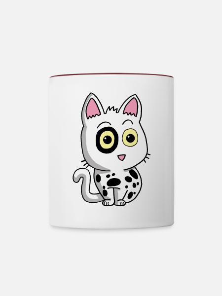 Schwarz-weißes Kätzchen - Tasse zweifarbig - Weiß/Rotbraun