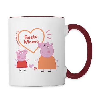 Peppa Pig Design Beste Mama Mit Peppa & Mama Wutz - Tasse zweifarbig - Weiß/Rotbraun - Rechts