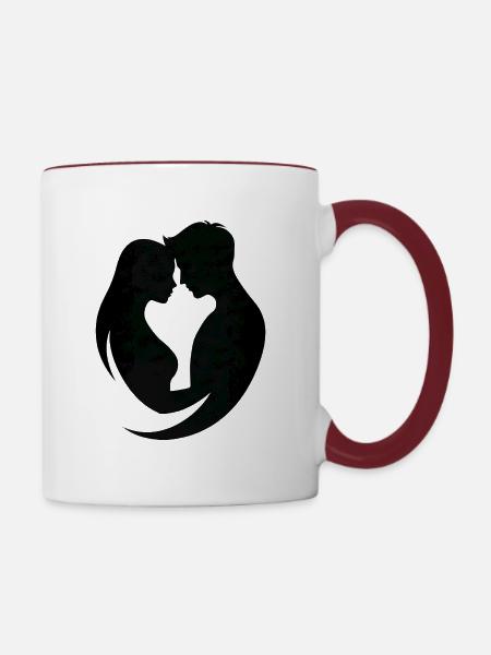 Paar-Silhouetten-Umarmung - Tasse zweifarbig - Weiß/Rotbraun