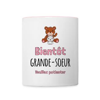 Bientot grande soeur - annonce cadeau - Mug contrasté - blanc/rose - Devant