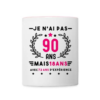 cadeau anniversaire 90 ans femme humour - Mug contrasté - blanc/rose - Devant