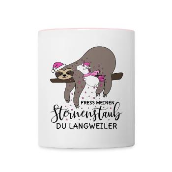 Paresseux licorne stardust noël hiver - Mug contrasté - blanc/rose - Devant