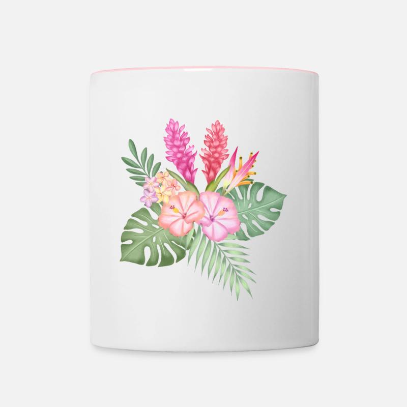 Tropical flower greeting - Contrasting Mug - white/pink