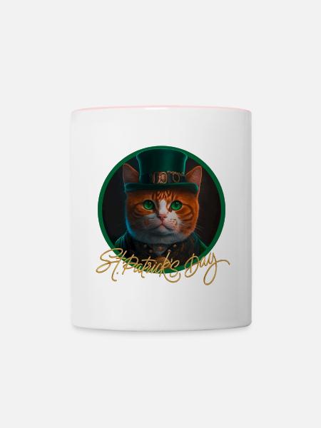 St Patrick s Day Katze - Tasse zweifarbig - Weiß/Pink