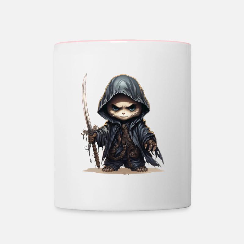 Panda dressed as a ninja with spear and cape - Contrasting Mug - white/pink