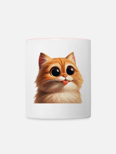 Katze mit riesigen Augen - Tasse zweifarbig - Weiß/Pink