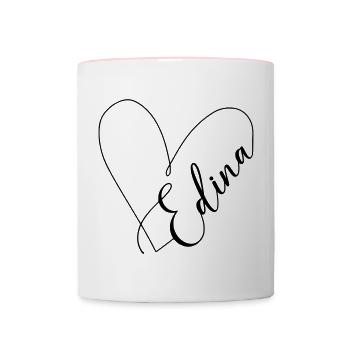Edina Name Herzlinie - Tasse zweifarbig - Weiß/Pink - Vorne
