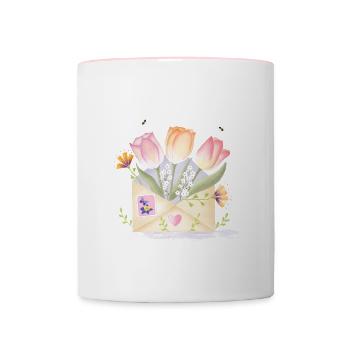 Liebesbrief mit Blumen. Personalisierbar - Tasse zweifarbig - Weiß/Pink - Vorne