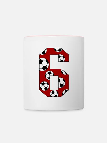 6. Geburtstag Fußball rot - Tasse zweifarbig - Weiß/Pink