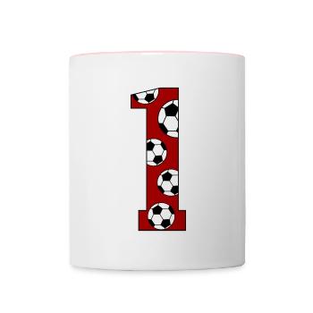 1er anniversaire Football Rouge - Mug contrasté - blanc/rose - Devant