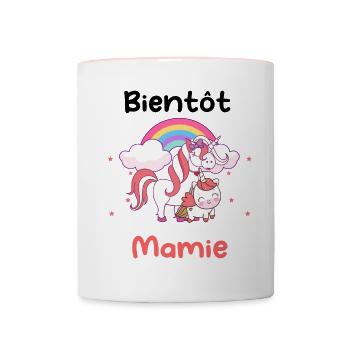 Bientôt mamie licorne annonce grossesse - Mug contrasté - blanc/rose - Devant