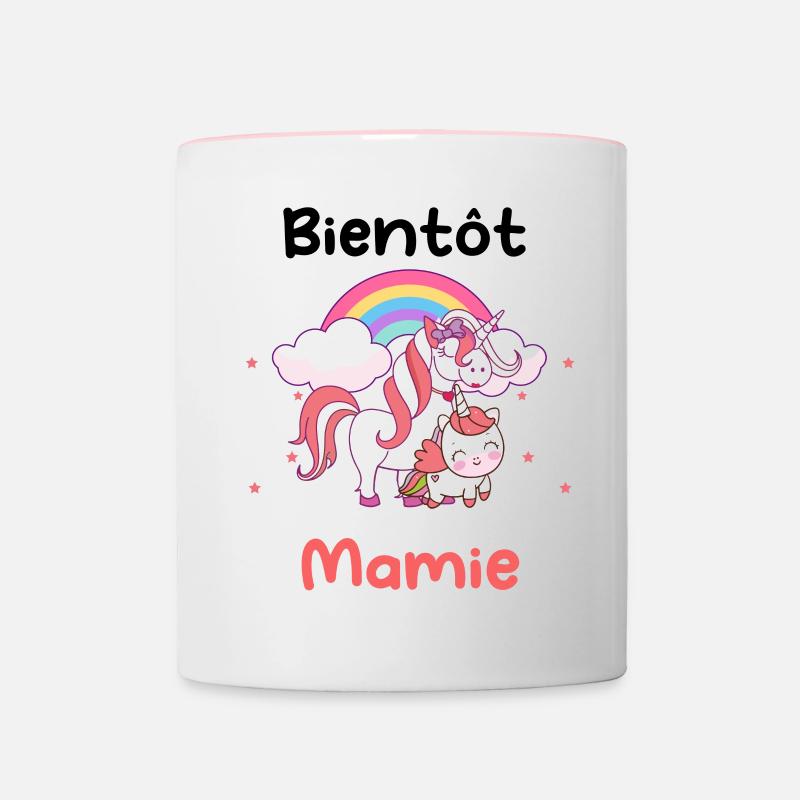 Bientôt mamie licorne annonce grossesse - Mug contrasté - blanc/rose