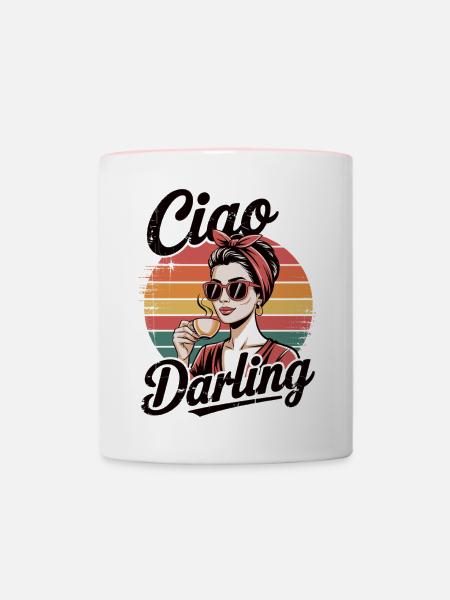 Ciao Darling – Retro Kaffeelady - Tasse zweifarbig - Weiß/Pink