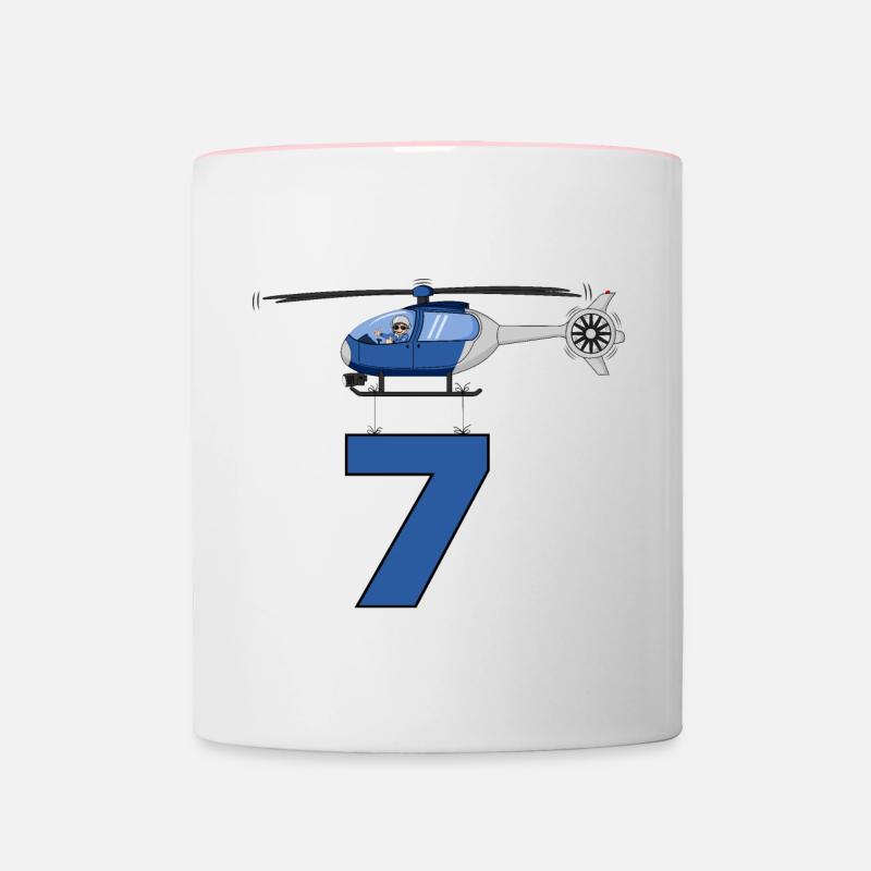 Hélicoptère 7ème anniversaire - Mug contrasté - blanc/rose