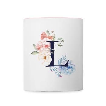 Blumen Sommer Buchstabe L Pastell Rose Blätter - Contrasting Mug - white/pink - Front