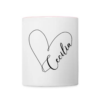 Cecilia Name Herzlinie - Tasse zweifarbig - Weiß/Pink - Vorne