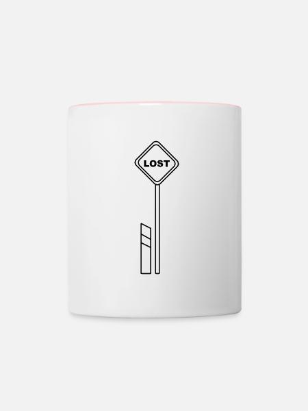 Lost Schild - Tasse zweifarbig - Weiß/Pink