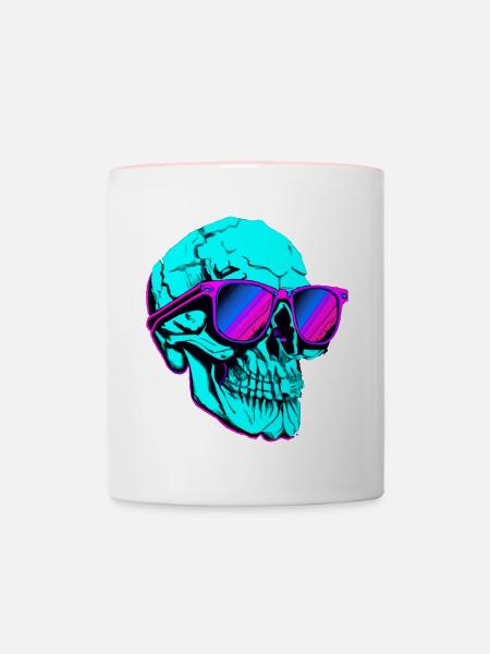 Cooler Retroschädel mit Sonnenbrille - Tasse zweifarbig - Weiß/Pink