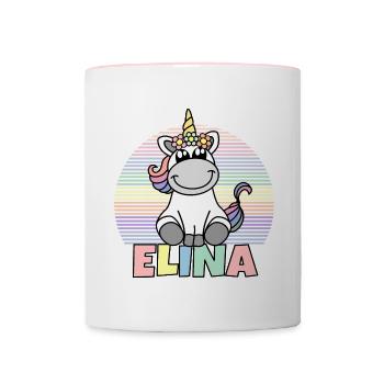 Nom de licorne Elina - Mug contrasté - blanc/rose - Devant