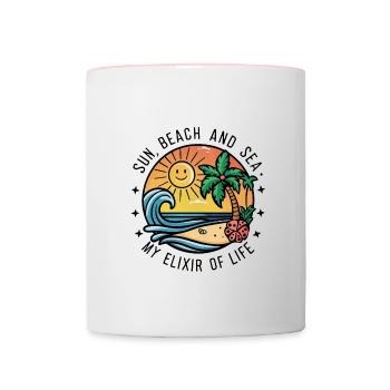 Le soleil, la plage et la mer - mon élixir de vie - Mug contrasté - blanc/rose - Devant