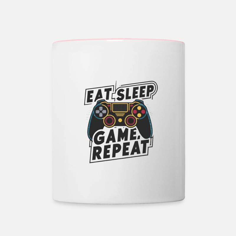 Eat, Sleep, Game, Repeat - Contrasting Mug - white/pink