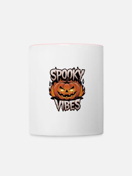 Gruselige Kürbislaterne – Spooky Vibes - Tasse zweifarbig - Weiß/Pink