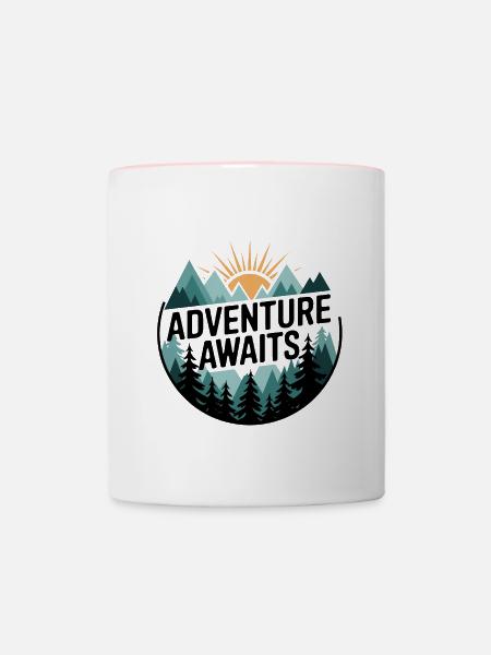 Adventure Awaits – Bergpanorama - Tasse zweifarbig - Weiß/Pink