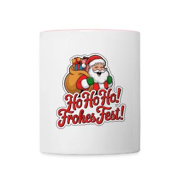 Père Noël – Ho Ho Ho ! Joyeux Noël - Mug contrasté - blanc/rose - Devant