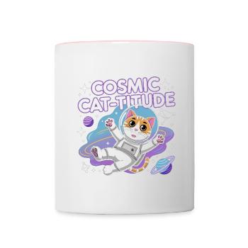 Cosmic Cat-titude – Intergalactic Cat Power - Contrasting Mug - white/pink - Front