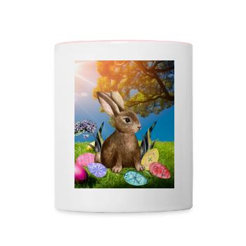 Frühling Osterhase mit Ostereiern - Tasse zweifarbig - Weiß/Pink - Vorne