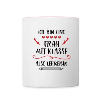 Lehrerin Frau Mit Klasse Abschied Klassenlehrerin - Tasse zweifarbig - Weiß/Pink - Vorne