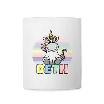 Beth Einhorn Name - Tasse zweifarbig - Weiß/Pink - Vorne