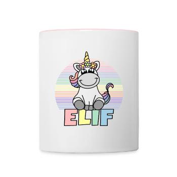 Nom de licorne Elif - Mug contrasté - blanc/rose - Devant