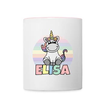 Nom de la licorne Elisa - Mug contrasté - blanc/rose - Devant