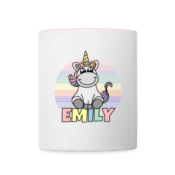 Nom de licorne Emily - Mug contrasté - blanc/rose - Devant