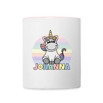 Johanna Einhorn Name - Tasse zweifarbig - Weiß/Pink - Vorne