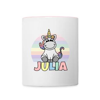 Nom de la licorne Julia - Mug contrasté - blanc/rose - Devant