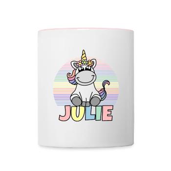 Julie Nom de la licorne - Mug contrasté - blanc/rose - Devant