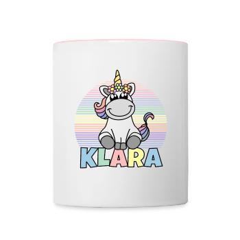 Nom de la licorne Klara - Mug contrasté - blanc/rose - Devant