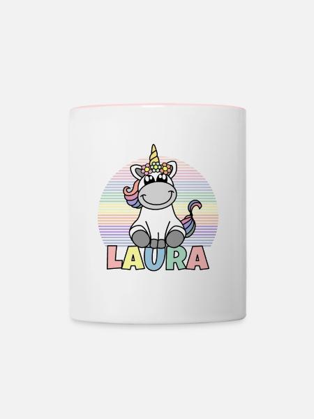 Laura Einhorn Name - Tasse zweifarbig - Weiß/Pink