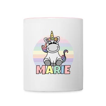 Nom de la licorne Marie - Mug contrasté - blanc/rose - Devant