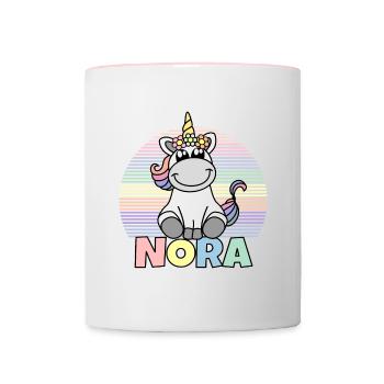 Nora Einhorn Name - Tasse zweifarbig - Weiß/Pink - Vorne
