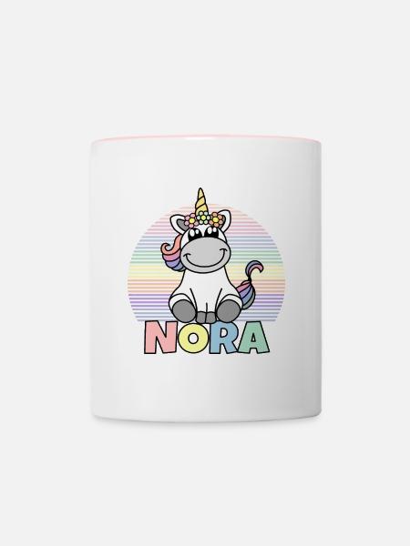 Nora Einhorn Name - Tasse zweifarbig - Weiß/Pink