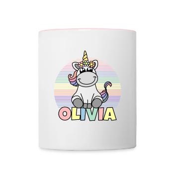 Nom de la licorne Olivia - Mug contrasté - blanc/rose - Devant