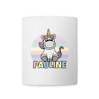Nom de la licorne Pauline - Mug contrasté - blanc/rose - Devant
