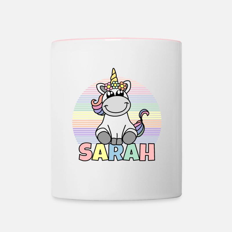 Sarah Einhorn Name - Tasse zweifarbig - Weiß/Pink