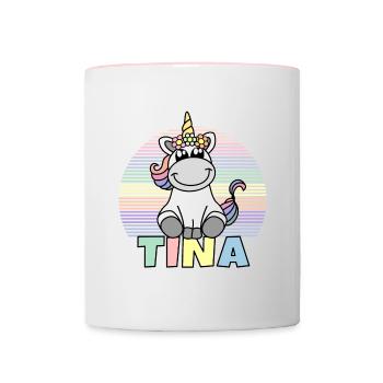 Tina Einhorn Name - Tasse zweifarbig - Weiß/Pink - Vorne