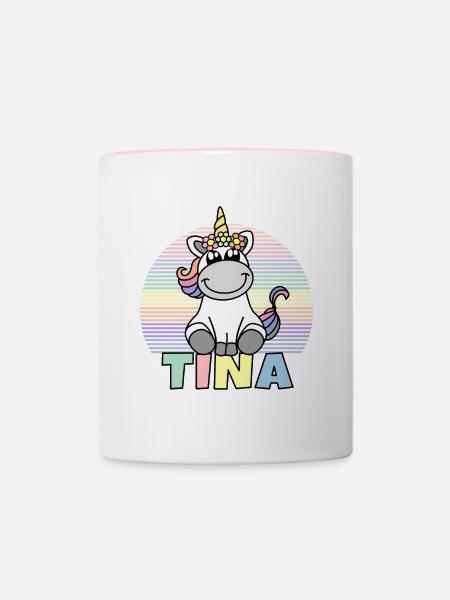 Tina Einhorn Name - Tasse zweifarbig - Weiß/Pink